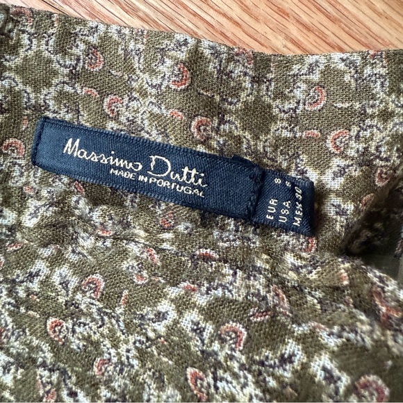Massimo Dutti Olive Green Floral Midi Skirt Peasant Prarie Cottagecore Size 6 - Picture 5 of 6